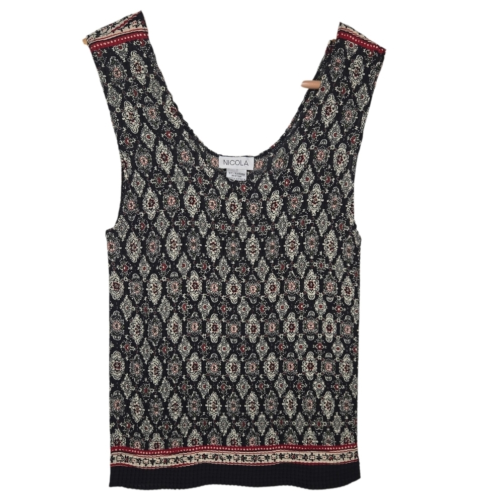 Nicola Womens Crinkle Crepe Geo Print Tank Top Blouse Size Large
